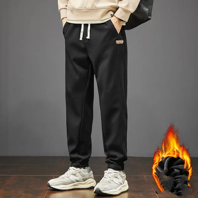 Men's Drawstring Autumn Winter Elastic High Waist Pockets Solid Letter Casual Loose Harun Lantern Trousers Office Lady Pants