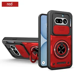 360° Ring Holder Stand Armor Shockproof Heavy Duty Phone Case with Slide Camera Lens Protector - Nothing Phone (4a) Pro (Red)