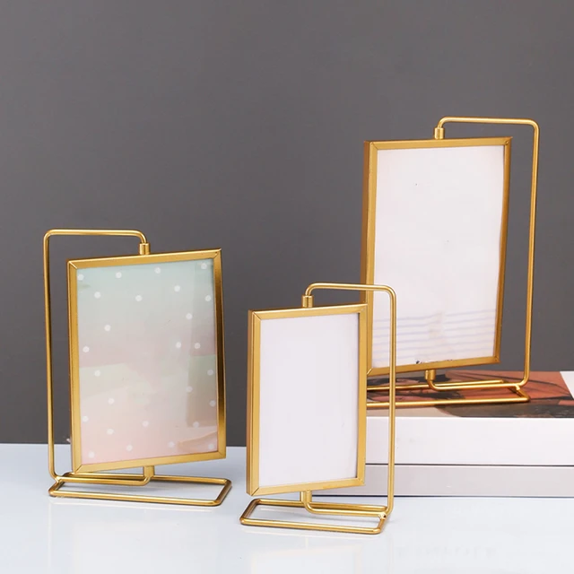 1Pc Picture Frame Glass Picture Frame Creative Photo Holder Photo Frame  (Golden)