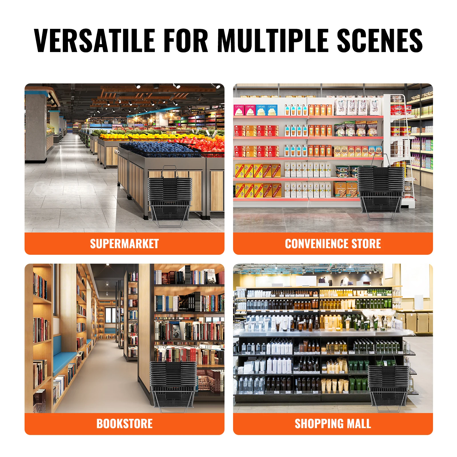 Portable Plastic Shopping Basket with Metal Handle for Grocery Store