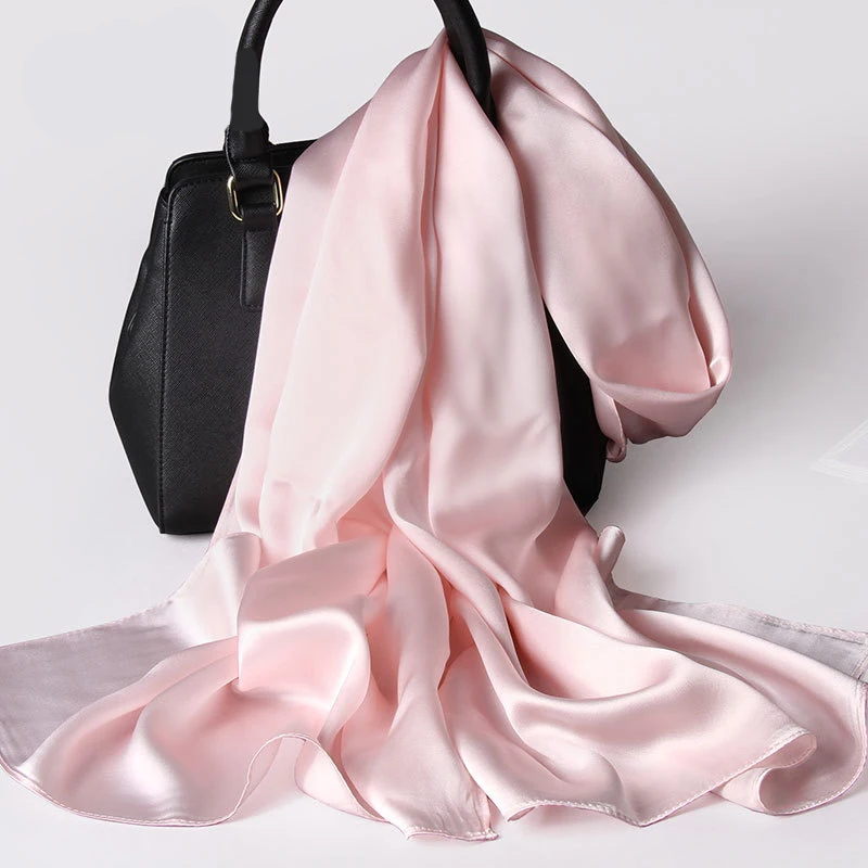 Silk Hijabs for Women Luxury Solid Bandana Ladies Designer Long Headscarf Muslim Hijab Scarves Plain Color Foulard Femme 180cm 3