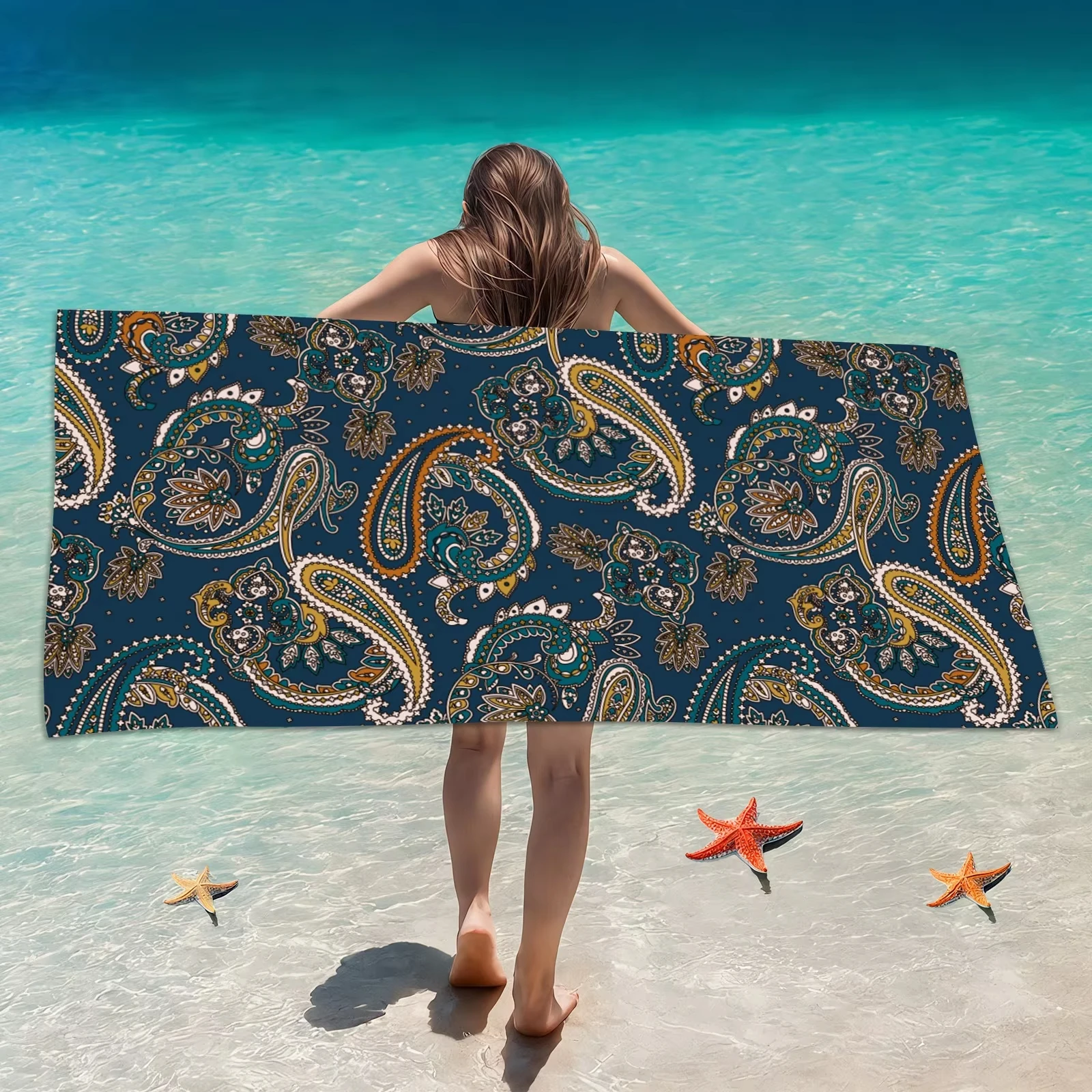 DIZETION Absorbent and Quick-drying Beach Towel Microfiber Yoga Swimming Beach Towel Printed Seaside Bath Towel 70*140CM 5