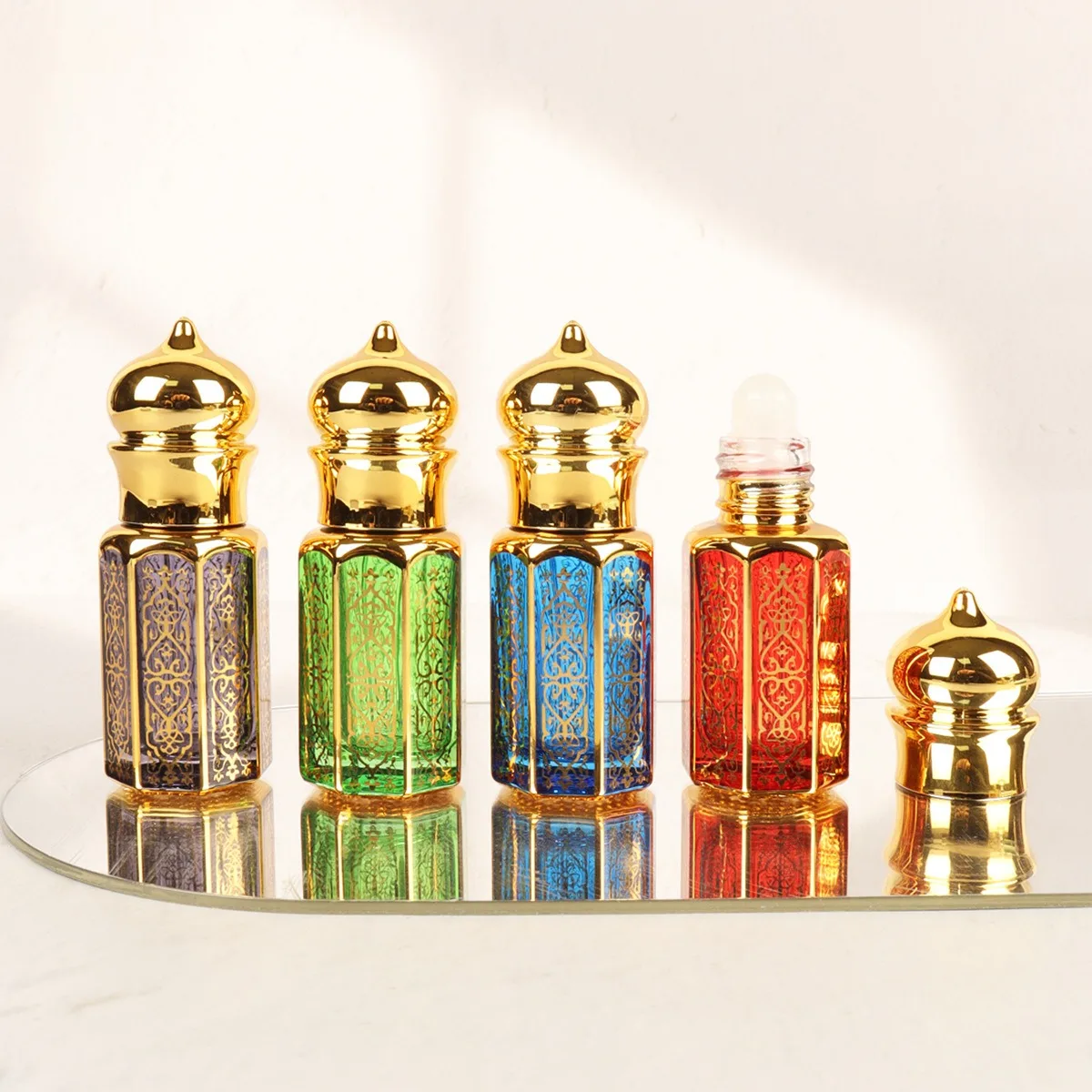 6/10/15ml Essential Oil Roller Bottle Gold Crown Shape Perfume Bottling Travel Electroplated Carve Glass Luxury Empty Bottle 2