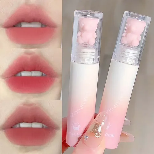 여아용 귀여운 곰 벨벳 립 글로스, 매트 립 글레이즈, 방수 지속 밤, 레드 브라운 립 머드, 한국 메이크업 리퀴드 립스틱 2