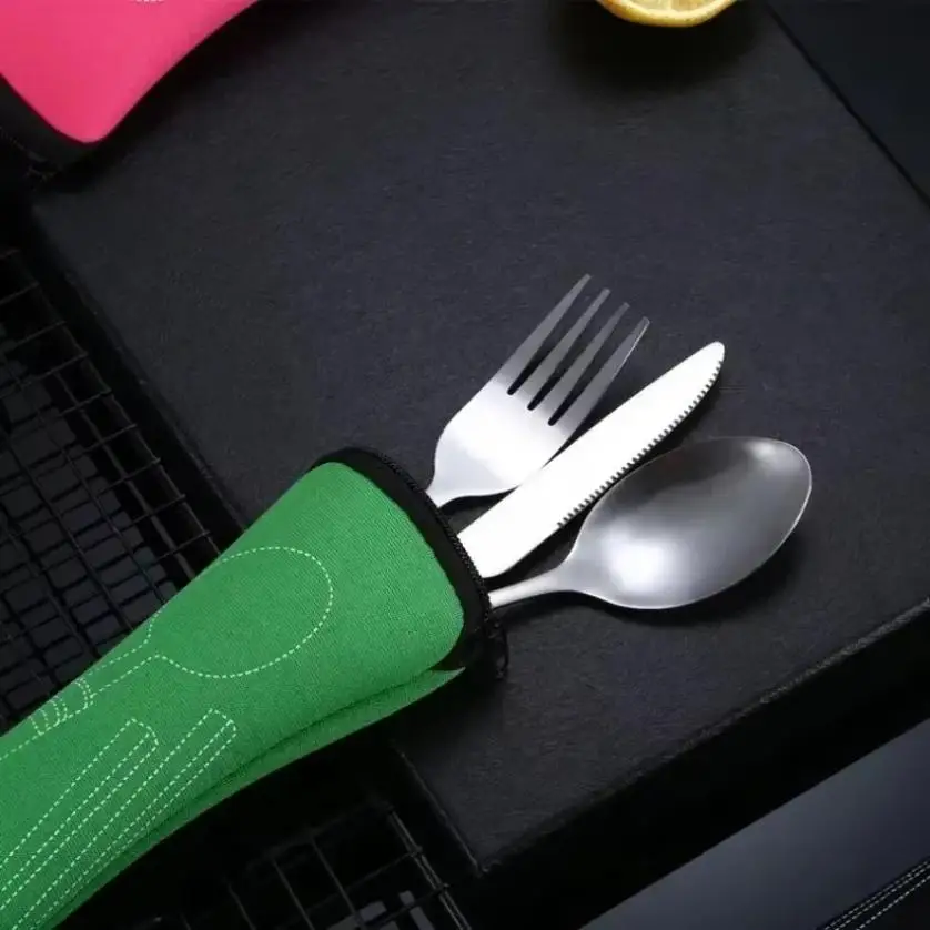 3 Pcs Portable Travel Cutlery Stainless Steel Western Style Steak Knife Fork Spoon Complete Set of Tableware Home Use Outdoor