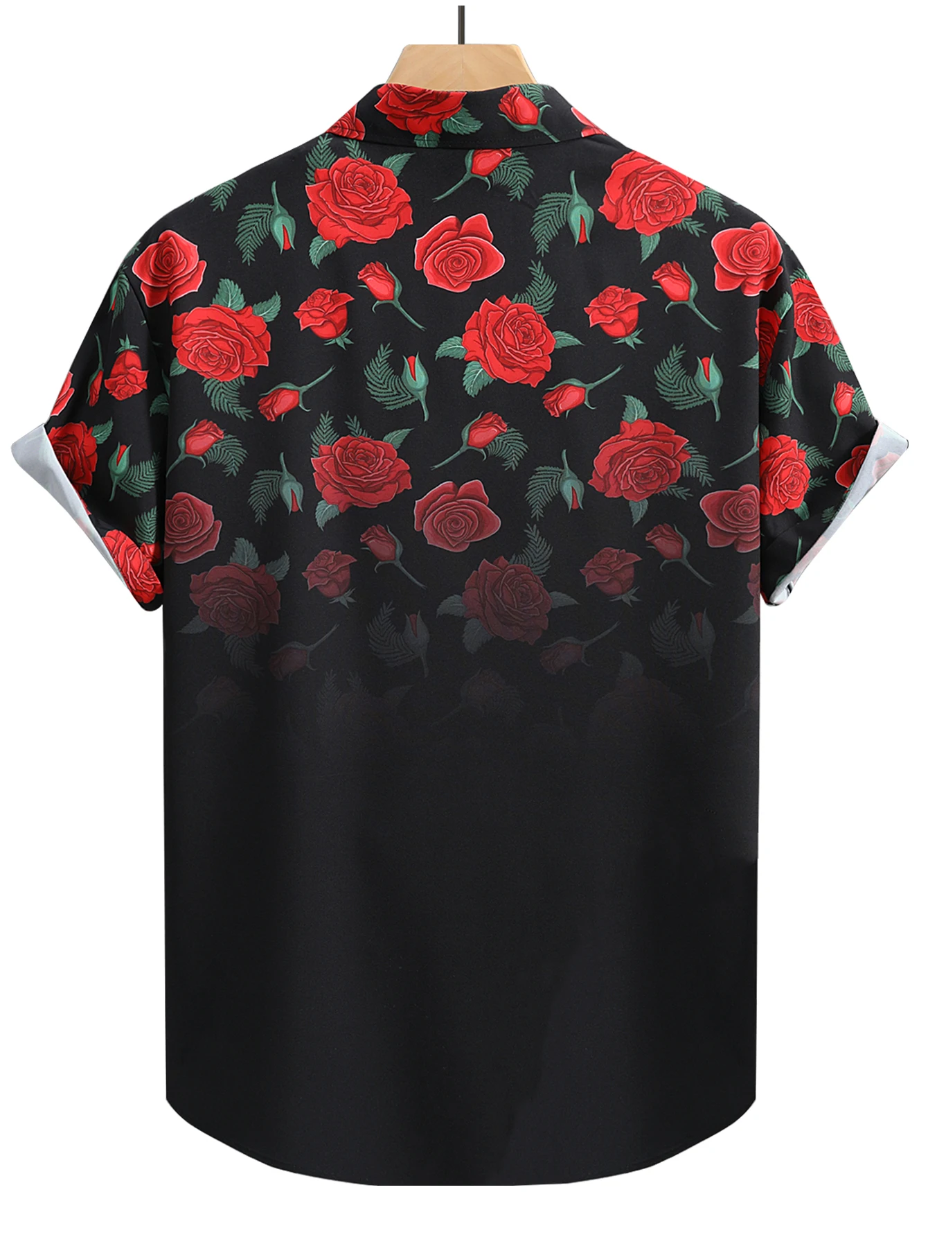Men's red roses printed Shirts Hawaiian style Floral Shirts casual Beach Flower Shirts 2