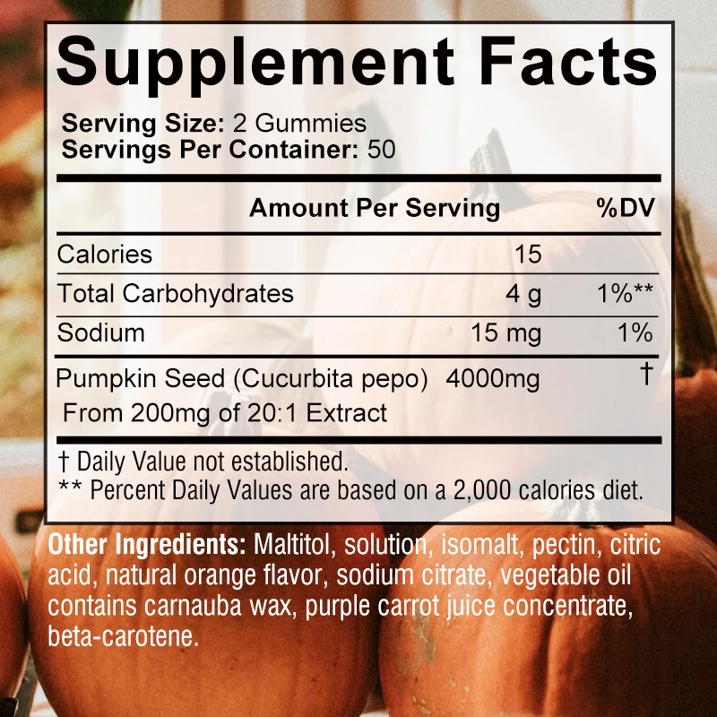 Sugar-Free Pumpkin Seed Oil Gummies (4,000 Mg/serving) Support Hair Growth, Prostate Health, Immune and Urinary Tract Support