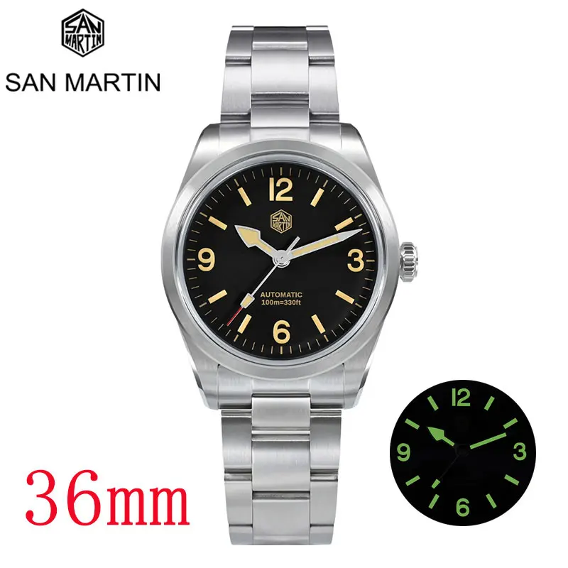 

San Martin 36mm Explore Limited Edition Watch Men NH35 10Bar Luminous Retro Luxury Sapphire Glass Automatic Mechanical Watches