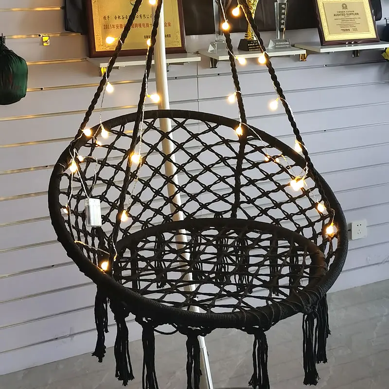 

Round Hammock Anti-rollover Swing Rope Nordic Outdoor Indoor Hanging Tassel Hanging Chair Garden Seat for Child Adult Hammock