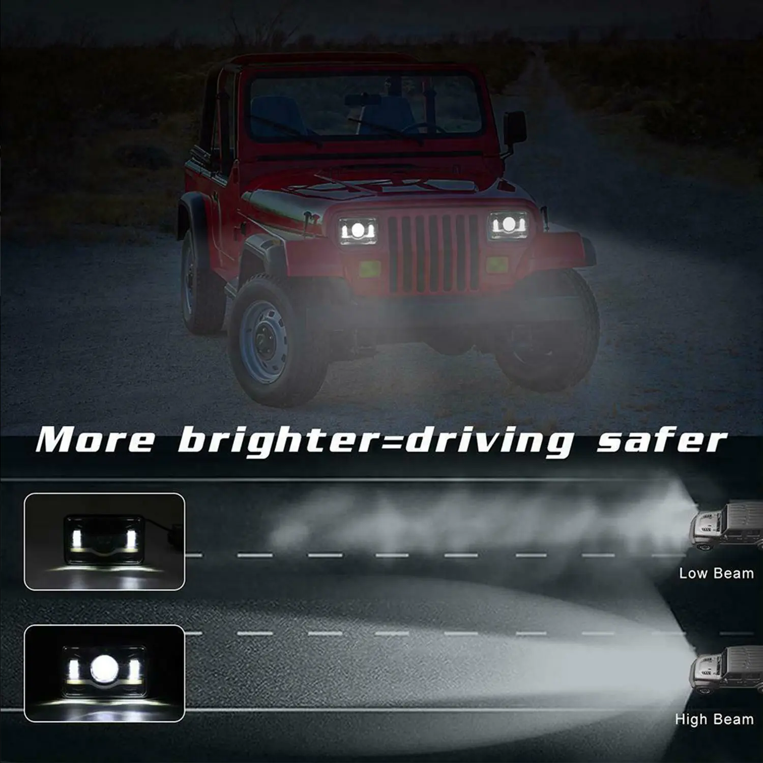 HYNBYZJ 4x6 Inch 150W LED Headlight Hi/Lo Beam With White DRL Red Warning Light For Kenworth T800 T400 T600 W900B W900L