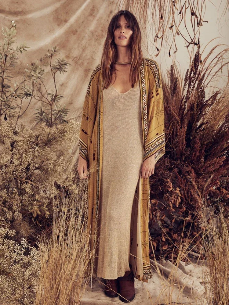 Beach Kimono Cover-up Loose Swimsuit Cover Up Front Open Belt Kaftan Robe Plage Beach Pareos Dress Tunic Wear