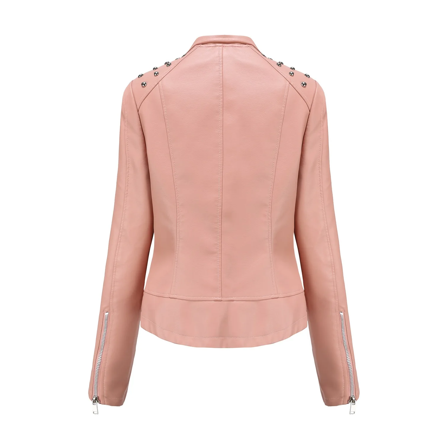 Women's Beaded PU Leather Coat Women's Long Sleeve Fashion Jacket Lapel Motorcycle Wear Thin Spring and Autumn Women's Jacket