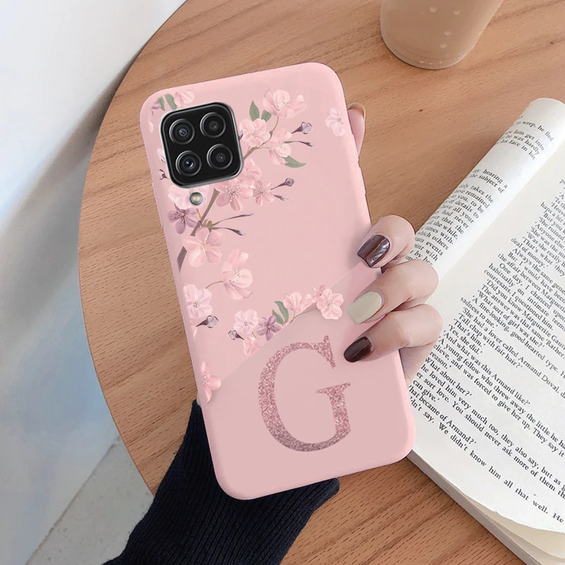 Retro Pink Flower Leaves Initial Letter Silicone Phone Case – Soft TPU Back Cover