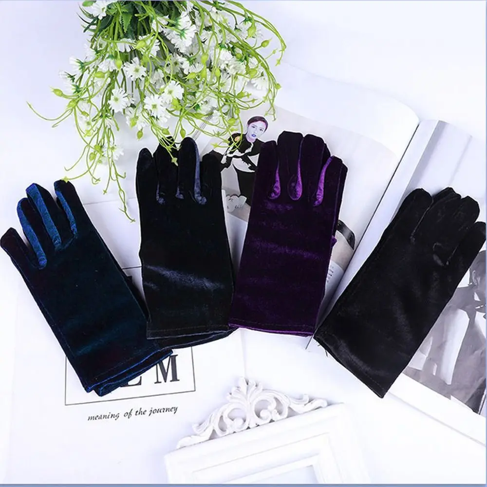 Opera Costume Solid Color Female Mittens Full Finger Warm Gloves Velvet Full Finger Gloves