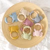 1Pc Baby Health Teether Toy Bracelet Food Grade Kawaii Animal Silicone Pendant Wood Ring Teething Rattle Baby Accessories Toys 1