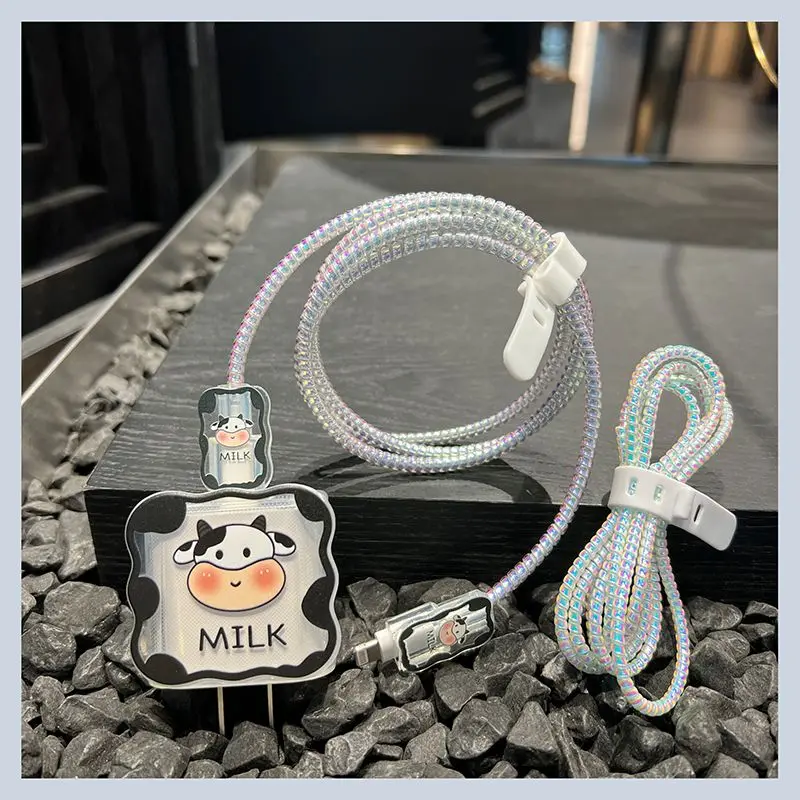 Cartoon Cow Wave Silicone Soft Antipolvere Bite Cord Line Cavo Usb Ricarica Head Winder Case Protector Per Apple Iphone 18W/20W