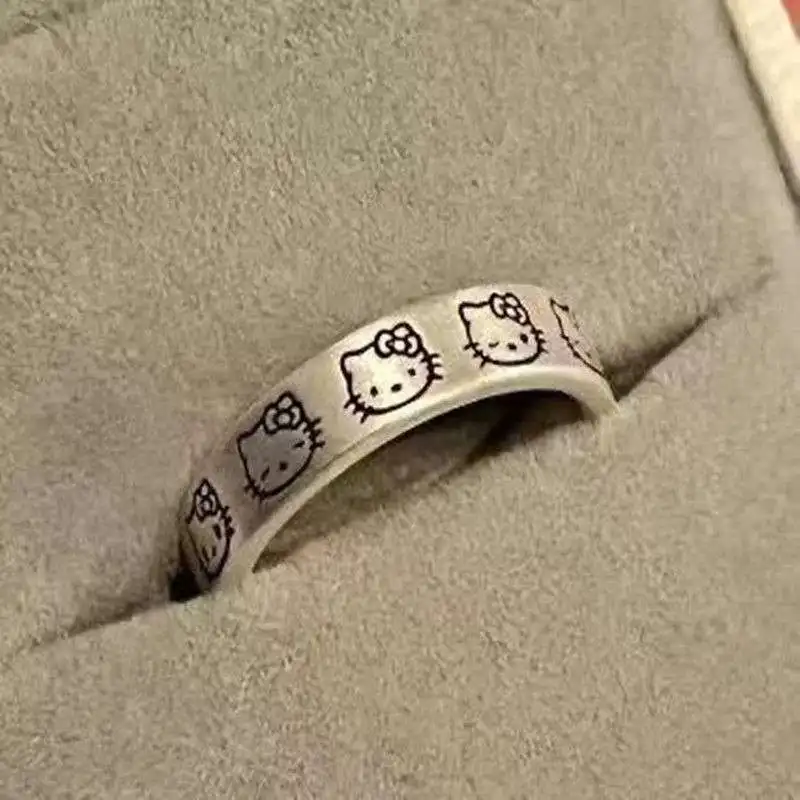 

New Kawaii Sanrio Hello Kitty Couple Ring Sanrio Necklace Cartoon Anime Kitty Cat Adjustable Ring Girlfriend Rings Gift
