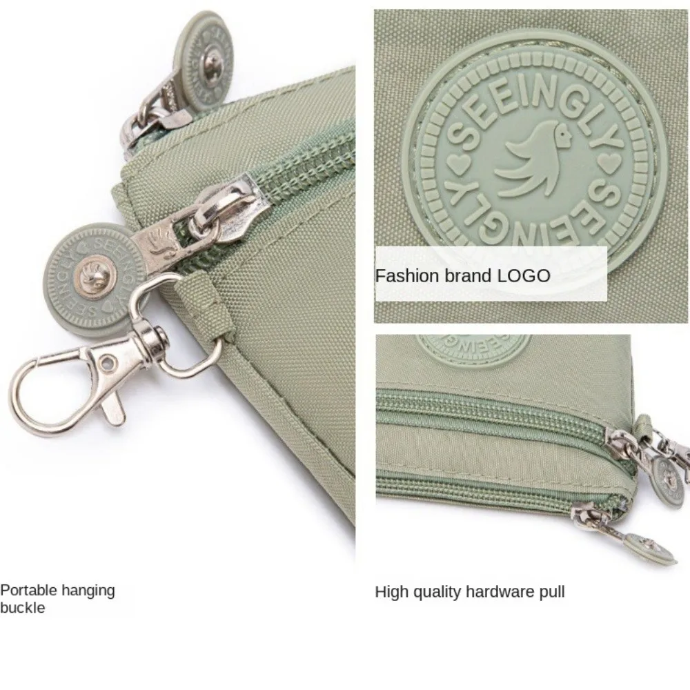 Portable Solid Color Women Wallet Waterproof with Keychain Coin Purse Nylon Mobile Phone Bag Ladies