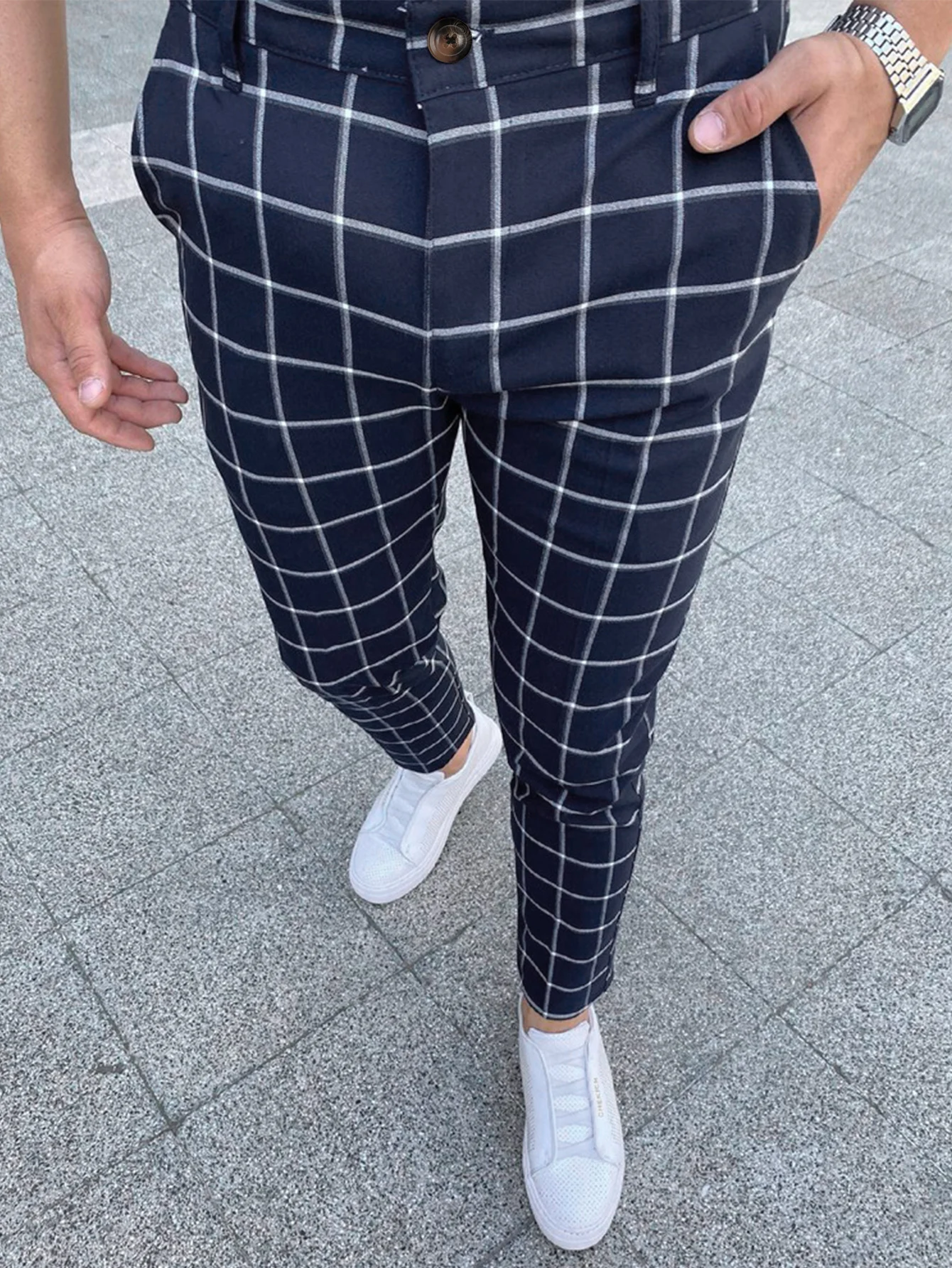 Men Print Business Casual Pants Long Designer Trousers Slim Fit Formal  Bottoms | eBay