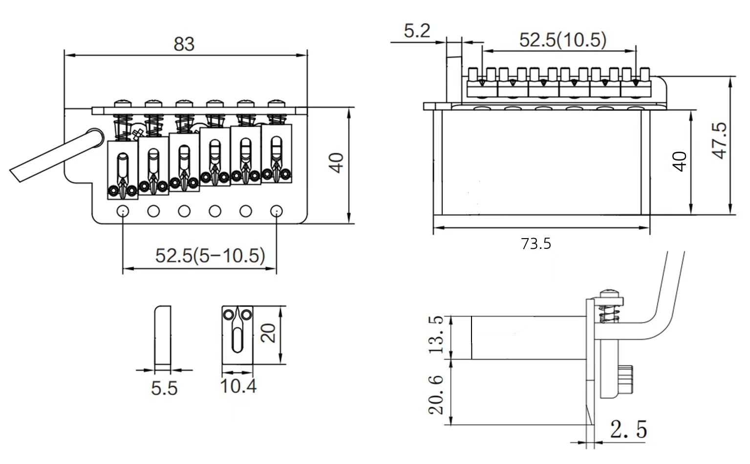 Description Picture 4 of itemTremolo Bridge System For ST Stratocaster ST Electric Guitar Chrome Silver Accessories Spacings 10.5mm