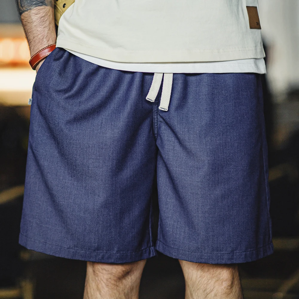 Maden Retro Washed Denim Shorts with Elastic Waist Drawstring Design Loose Casual Straight Five-Leg Pants for Men's Summer Jean
