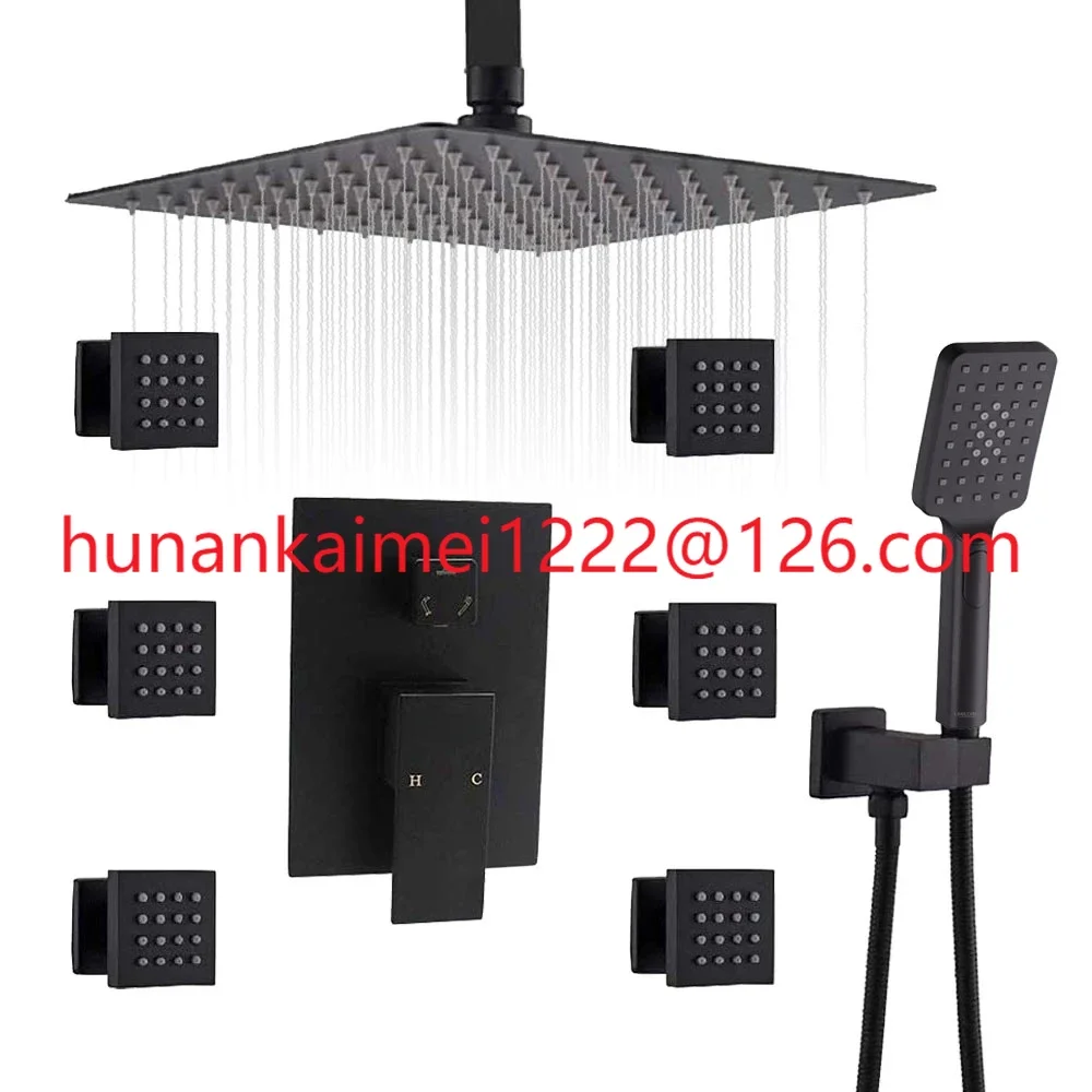 

Matte Black Wall Mount Conceal Shower Faucet Set with Bathroom Square Rain Shower Head