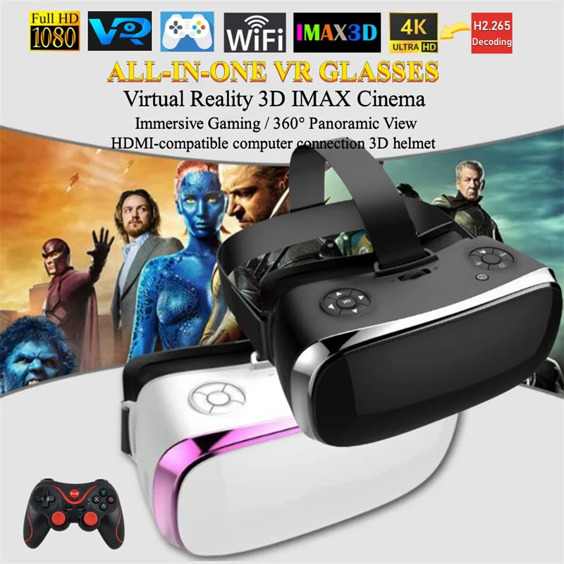 

All-in-One VR Glasses Virtual Reality IMAX Cinema Headset Helmet 360° Full View Immersive Gaming Android PC Wireless 3D Glasses