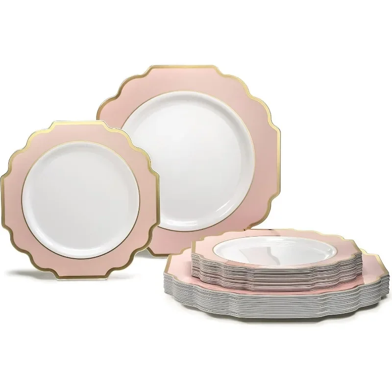 240 Plates Pack (120 Guests) Disposable Plastic Plates Set -120 x 10.5'' Dinner + 120 x 8'' Salad/Dessert Plate