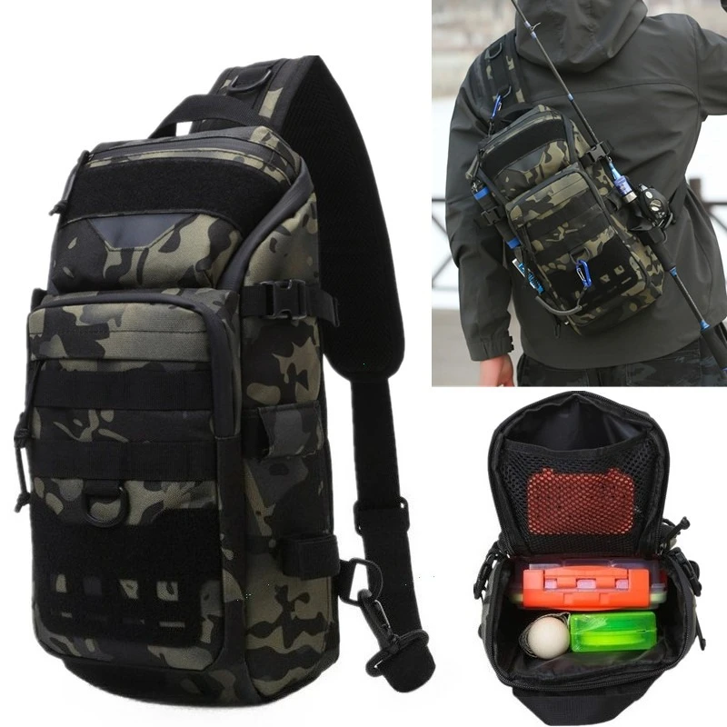 Fishing Lure Chest Bag Multifunctional Tackle Camo Tactical Single Shoulder Crossbody Backpack Equipment Fishing Gear Pole Bags