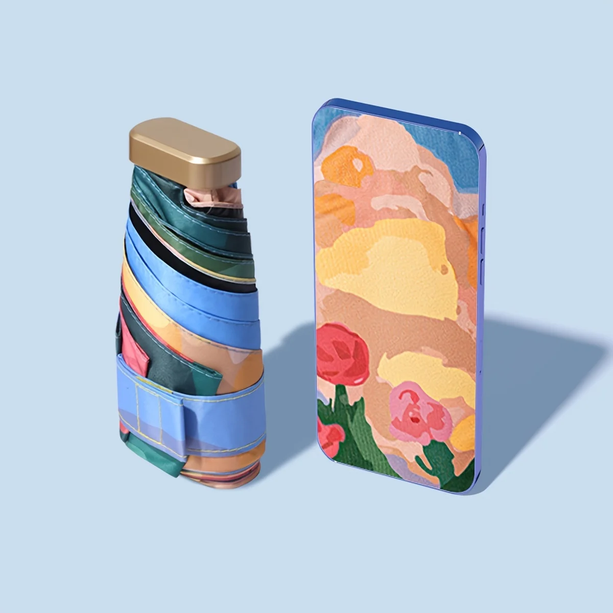 Mini Sun Umbrella Rose Oil Painting Small Pocket Rain Umbrella Folding UV Ultraviolet Protection Sun Shade Parasol 우산