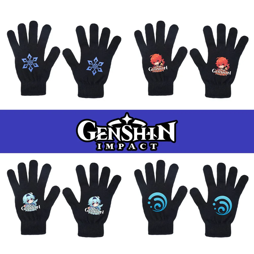 

Вязаные перчатки для аниме-игры Genshin, теплые варежки на все пальцы, модные аксессуары для косплея на осень и зиму, подарки