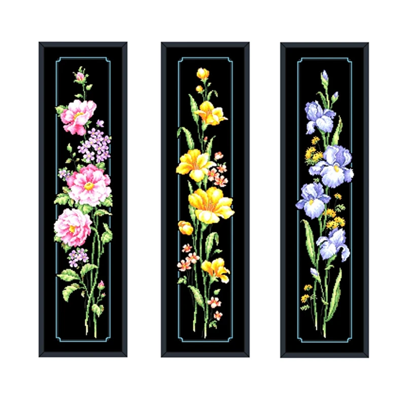 Cross Stitch Kit Lovely flower aida fabric 18ct 14ct 11ct black canvas cotton thread for adults