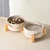 Marbling Ceramic Cat and Dog Bowl Medium Large Dog Feeding and Feeding Double Bowl with Wooden Rack Pet Puppy Accessories 3