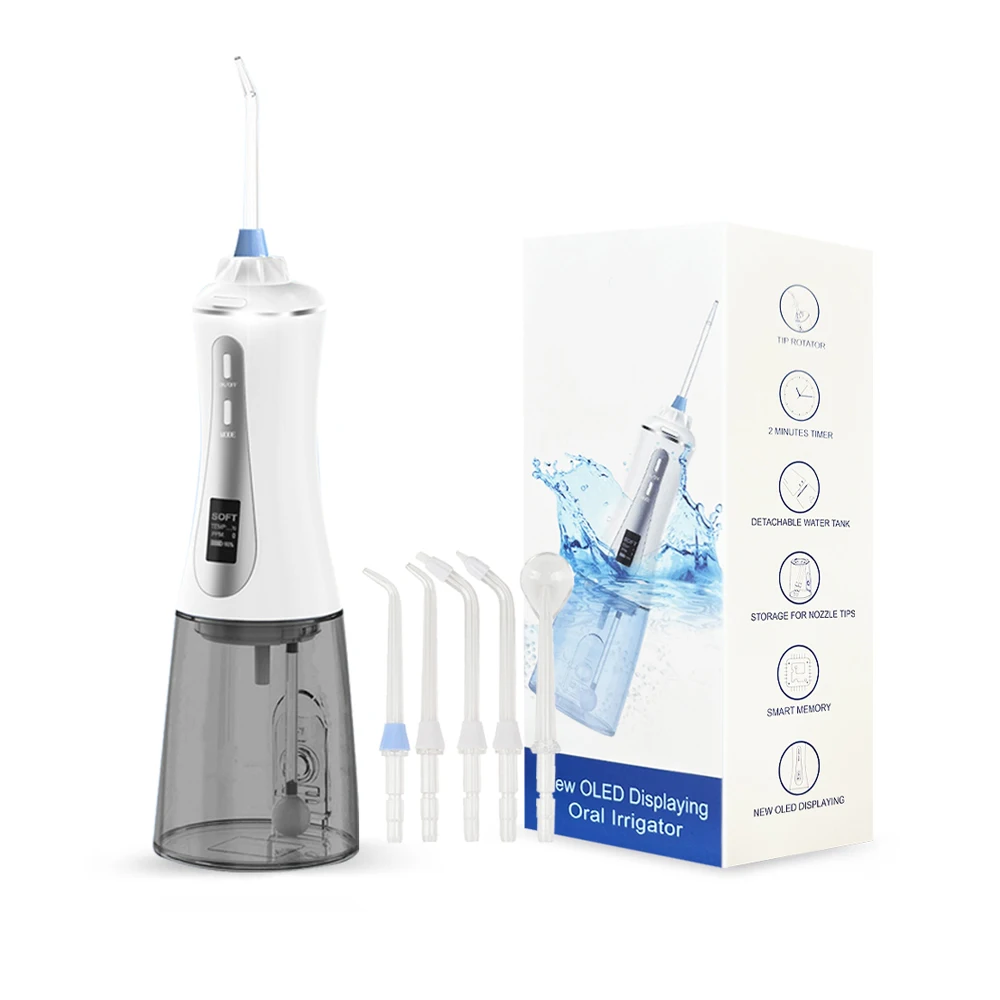 OLED Screen Inductive 5 Mode Rechargeable Water Floss For False Dental Teeth Cleaner Jet Electric Oral Irrigator 350ml Tank