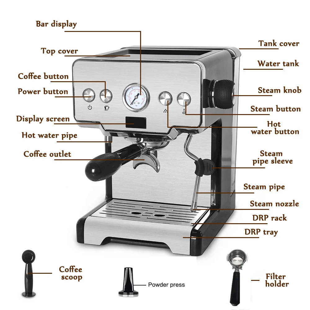 ITOP 15 Bar Italian Type Espresso Coffee Machine With Milk Frother Semi Automatic Cappuccino Coffee Machine Hot Water