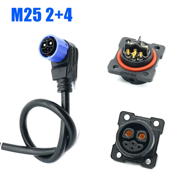 Wasserdichter M23-Ladestecker 50 A – 2+4 Polig, Panelmontage, Für E-Bike-Akku & Elektrofahrzeuge – CE, RoHS, UL