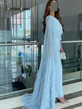 

Bbonlinedress Mermaid Prom Dress Feathers Evening Dress Cloak Sleeves Evening gown Ankle-Length Wedding Party Dress Prom Gown