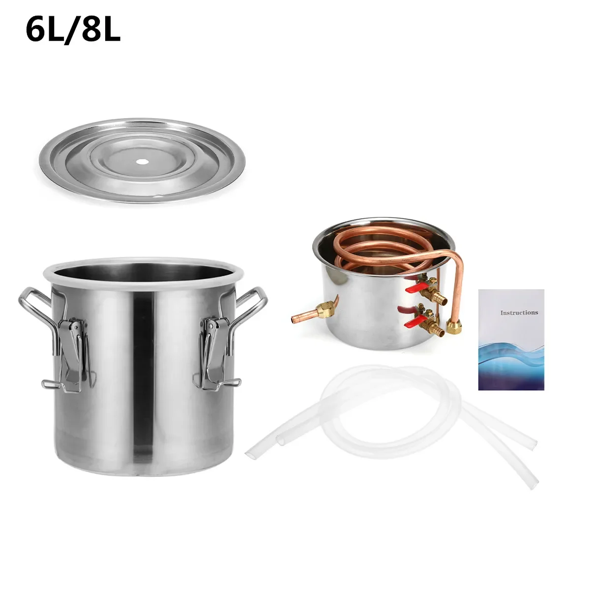 6L 22L 35L Home Brew Moonshine Distiller Copper Alcohol Distillery Stainless Boiler for Water Essential Oil Brew Kit