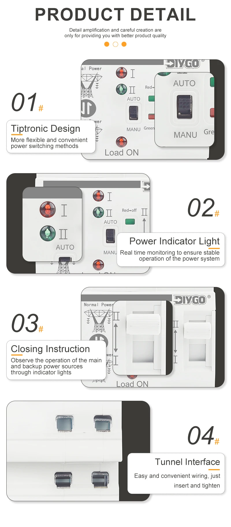 DIY GO DIN-Schienen-Mini-ATS 2P 4P 80A 220V/110V Dual-Power Automatischer Umschalter für unterbrechungsfreie Stromversorgung – Detail 2