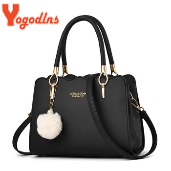 Yogodlns Women Handbags Ladies Large Tote Bag Female Square Shoulder Bags Bolsas Femininas Sac PU Leather Hairball Crossbody Bag 1