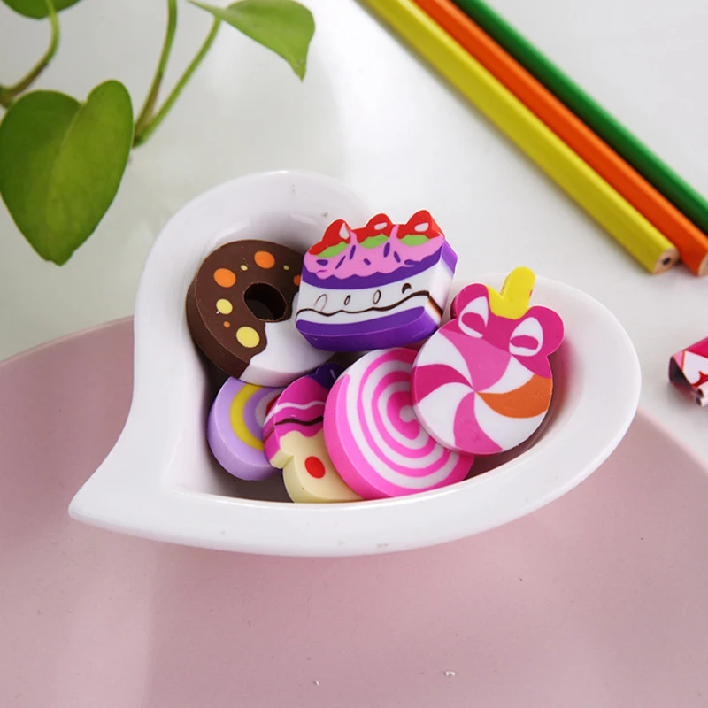 6pcs/lot Kawaii Cake Donut Pencil Rubber Eraser Student Prizes Gift Solid Color Soft Eraser School Supply 4