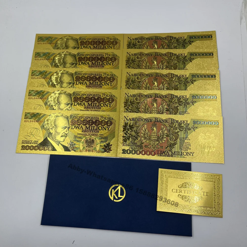 2types Gold plated Poland Banknotes 1000000 2000000 PLN dollars Polish 1million 2 million bills for Partriotism Collection gold plated banknote world original notes commemorative banknotes