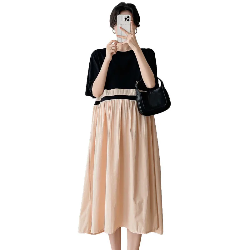 

Maternity Dress For Summer Fashion Patchwork Round Collar Slim Plus Size Dresses Pregnancy Clothes Pregnant Women's Vestidos