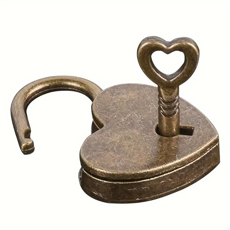 1Pc Charming Vintage Heart-Shaped Mini Padlock-Antique Style, Alloy, Perfect for Jewelry Boxes & Luggage-Unique Gift Idea