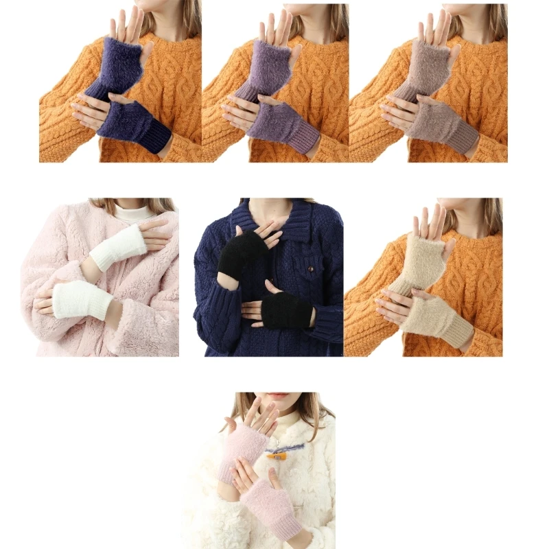 

Winter Wrist Warmer Adult Knit Plush Gloves for Outdoor Cycling Typing Gloves