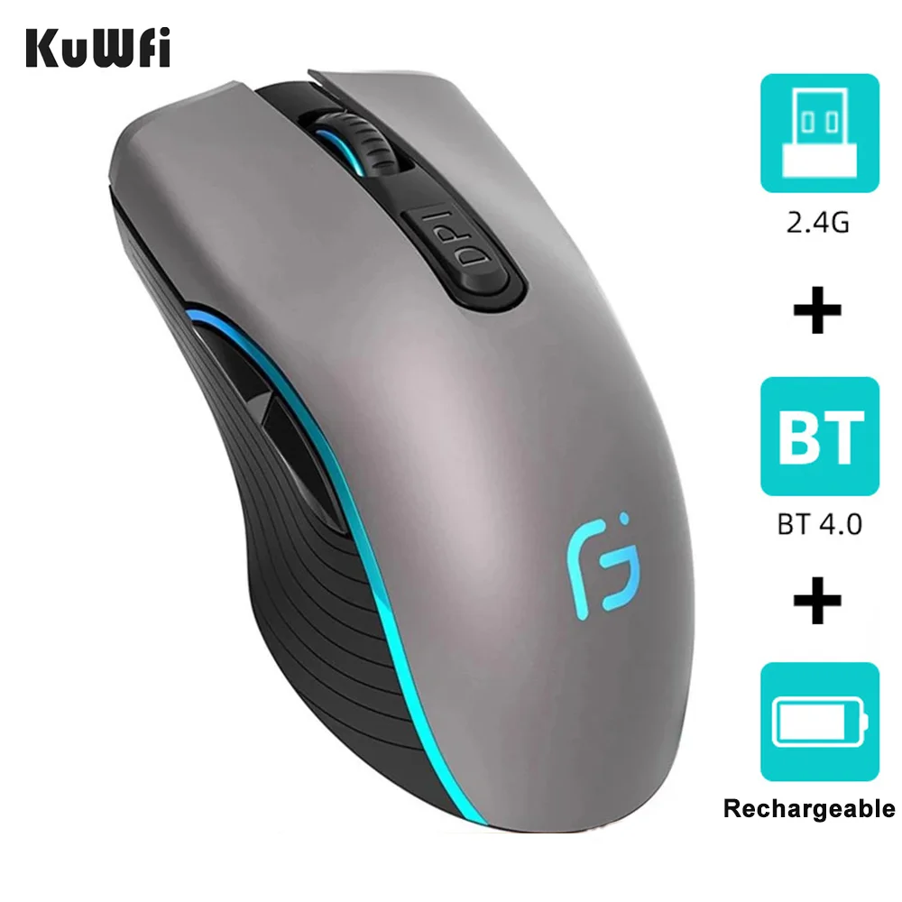 KuWFi Computer Mouse Bluetooth 4.0+2.4Ghz Mouse Wireless Dual Mode 2 In 1 2400DPI Ergonomic Portable Optical Mice for PC/Laptop wireless mouse ergonomic mouse wireless optical mouse