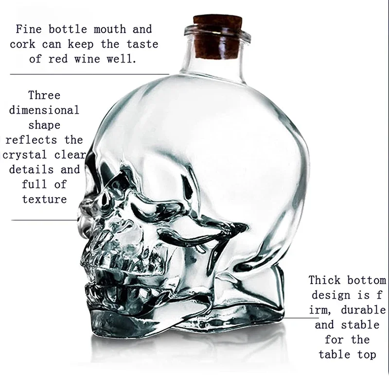 Skull Mason Jar for Vodka Skull Decanter Lead-Free Glass Crystal 3D Bottle with Cork Stopper whiskey decanter set wine aerator decanter