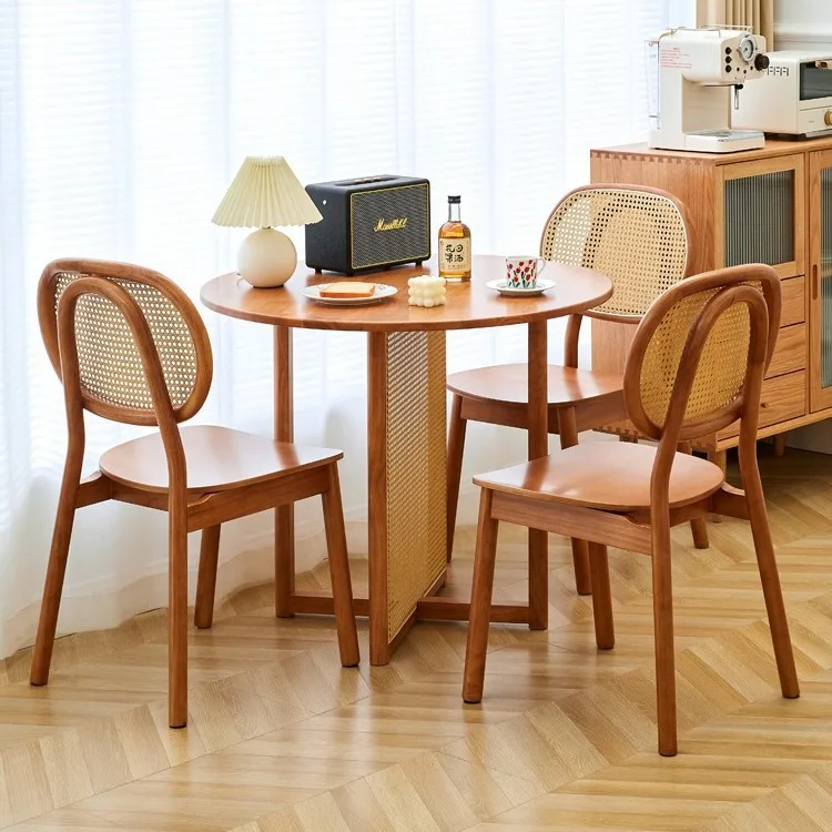 

Japanese-style ins-style solid wood rattan round table Internet celebrity household small apartment coffee table balcony retro l