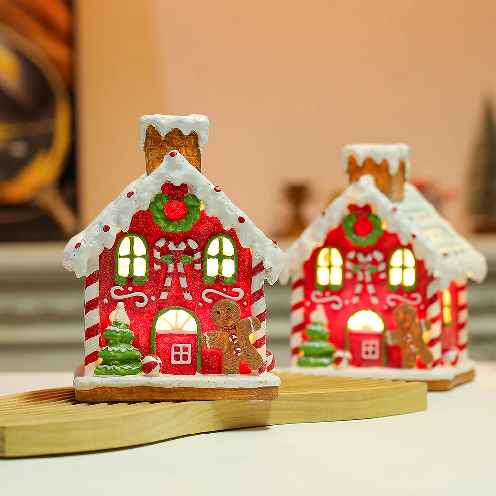 

Christmas Decorations Store Window Resin Candy House Luminous Music Small House Desktop Creative Ornaments Christmas Gifts
