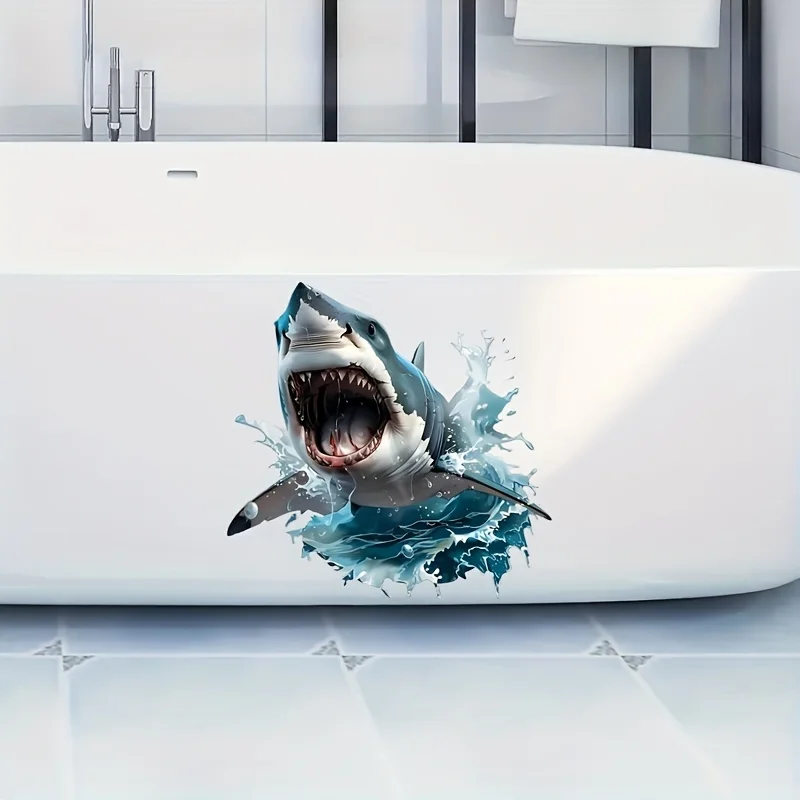 Vibrant Shark Wall Sticker Bathroom Toilet Decor Living Room Cabinet Refrigerator Home Decoration Decals Stickers S504